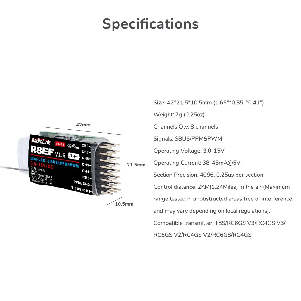 Récepteur Radiolink R8EF 2.4G  - Receiver Sbus 8Ch avis et prix
